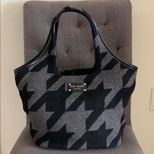 Kate Spade Black/Grey Houndstooth Wool Handbag